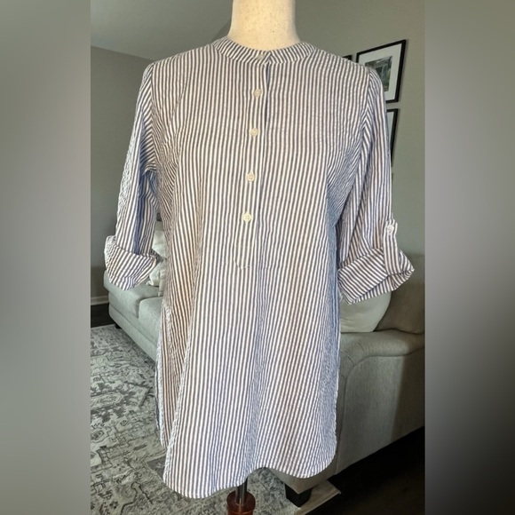 Madison Mathews Tops - Madison Mathews Diane Seersucker Preppy Striped Tunic Top Size XS Tab Sleeves